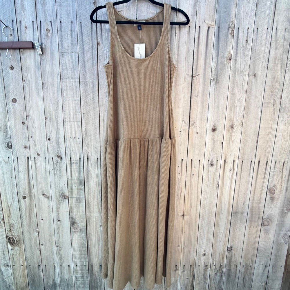 Universal Thread M Ribbed Drop Waist Midi Dress Brown Boho Minimalist Sleeveless